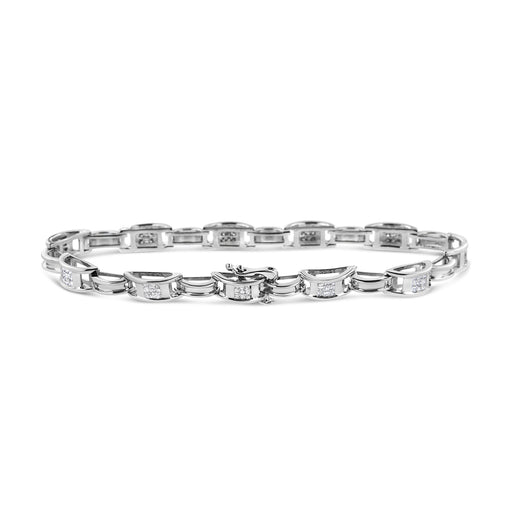Bids.com 14K White Gold 1.0 Cttw Invisible Set Princess Diamond Alternating Link Tennis Bracelet (I-J Color, I1-I2 Clarity) - 7.25" Bracelets White Smoke White.Gold / 7.25