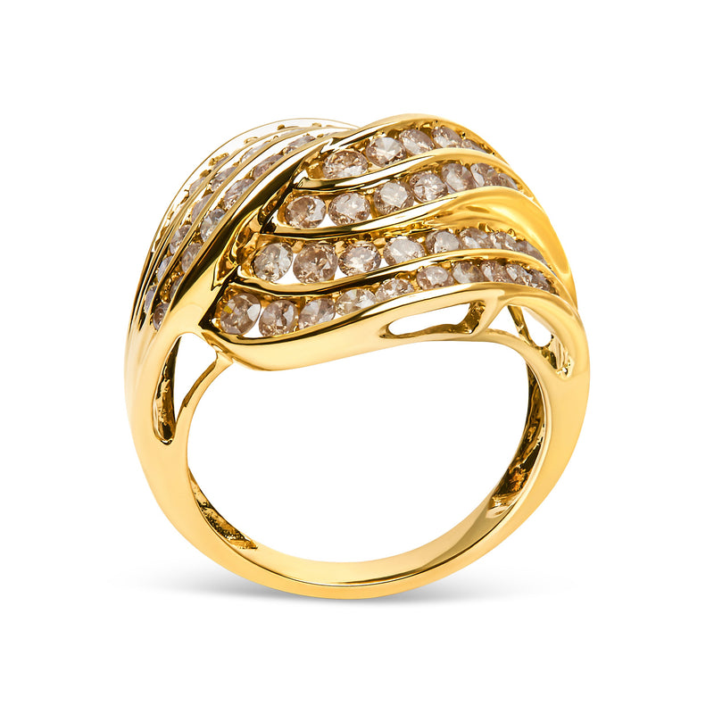Bids.com 10K Yellow Gold 2.0 Cttw Channel Set Diamond Cocktail Swirl Band Ring (K-L Color, I1-I2 Clarity) - Ring Size 7 Rings White Smoke 7 / Yellow.Gold,6 / Yellow.Gold,8 / Yellow.Gold