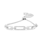 Bids.com .925 Sterling Silver 1/10 Cttw Diamond Paperclip Link Adjustable Bolo Bracelet (I-J Color, I2-I3 Clarity) Bracelets White Smoke White.Sterling Silver / 7