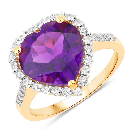 Bids.com 4.86 Carat Genuine Amethyst and White Topaz .925 Sterling Silver Ring Rings White Smoke size 6.00,size 7.00,size 8.00,size 9.00,size 5.00