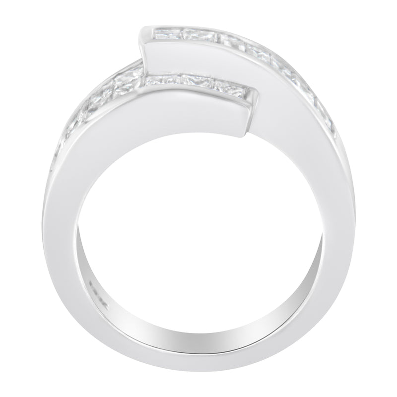 Bids.com 14K White Gold 2.0 Cttw Channel-Set Princess and Baguette-Cut Diamond Bypass Ring Band (G-H Color, SI1-SI2 Clarity) - Ring Size 6.5 Rings White Smoke 6.5 / White.Gold