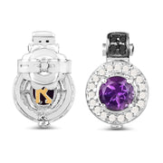 Bids.com 2.29 Carat Genuine Amethyst, Black Diamond and White Diamond .925 Sterling Silver Earrings Earrings White Smoke