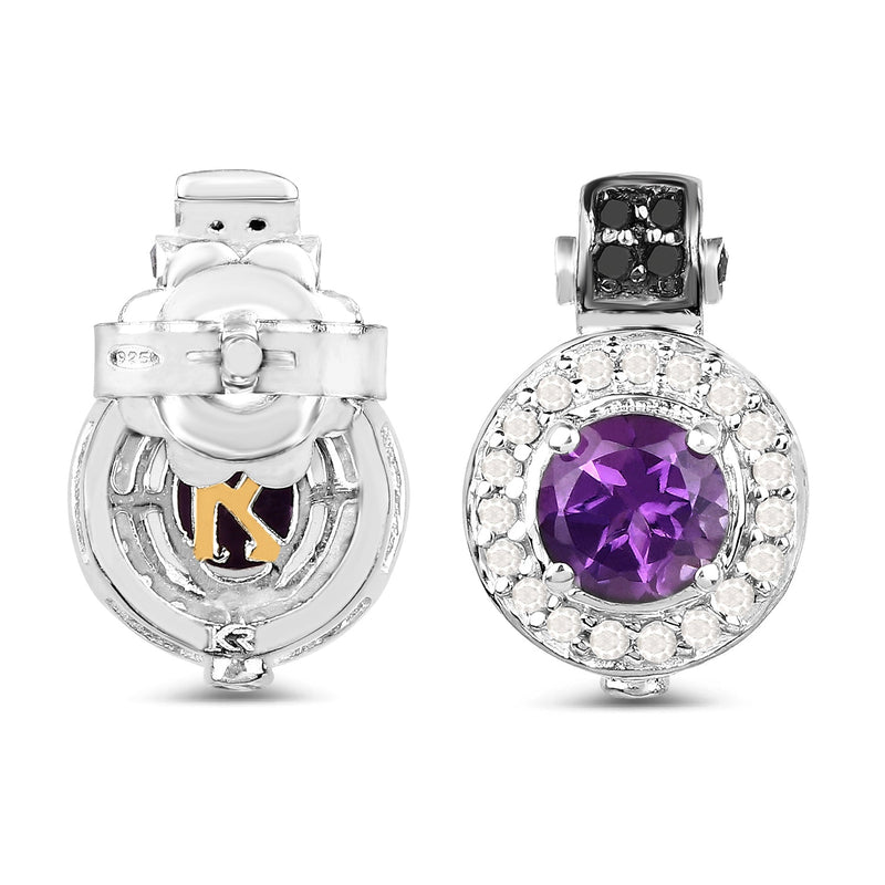 Bids.com 2.29 Carat Genuine Amethyst, Black Diamond and White Diamond .925 Sterling Silver Earrings Earrings White Smoke