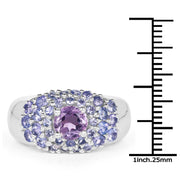 Bids.com 2.43 Carat Genuine Amethyst and Tanzanite .925 Sterling Silver Ring Rings White Smoke size 6.00,size 7.00,size 8.00,size 9.00