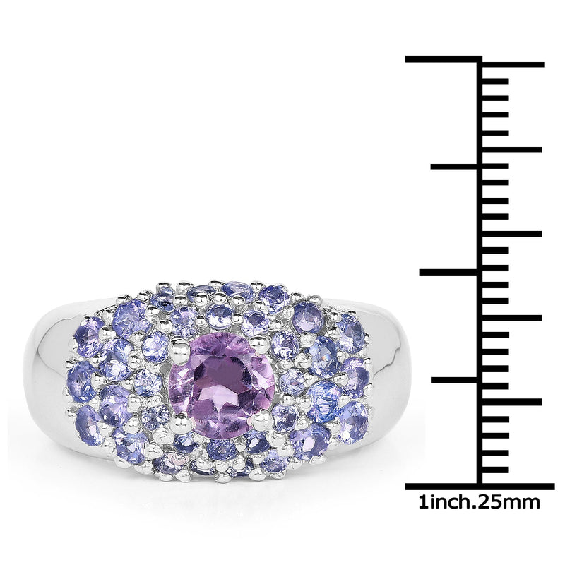 Bids.com 2.43 Carat Genuine Amethyst and Tanzanite .925 Sterling Silver Ring Rings White Smoke size 6.00,size 7.00,size 8.00,size 9.00