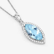 Bids.com 2.55 Carat Genuine Aquamarine and White Diamond 14K White Gold Pendant Pendants White Smoke