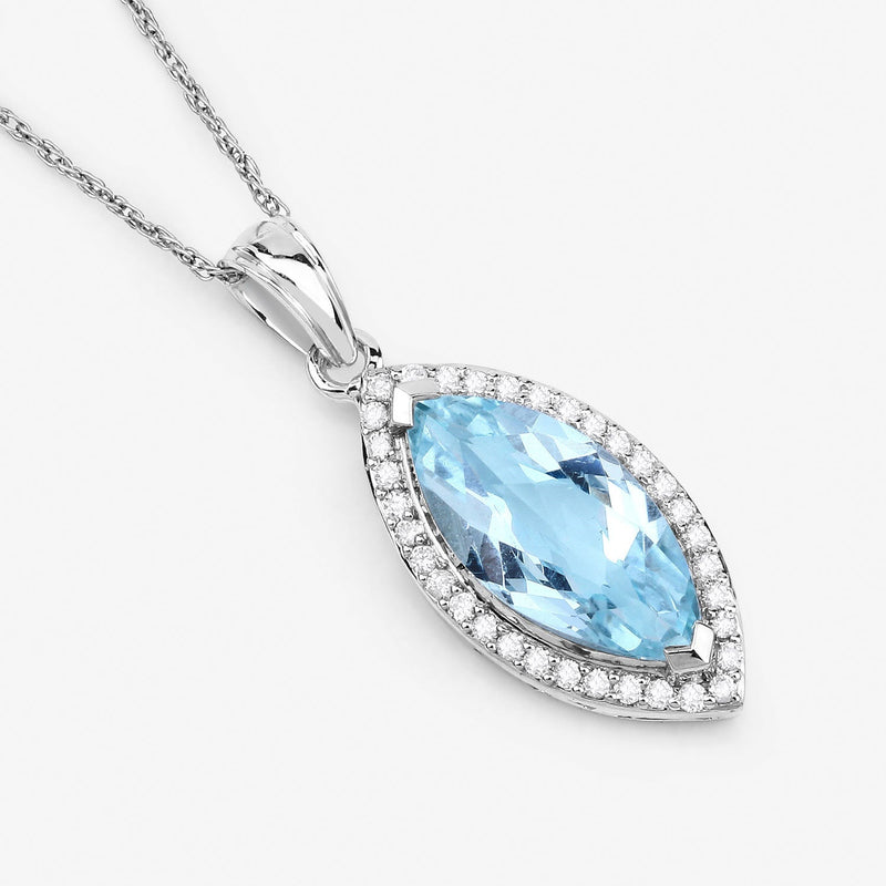 Bids.com 2.55 Carat Genuine Aquamarine and White Diamond 14K White Gold Pendant Pendants White Smoke