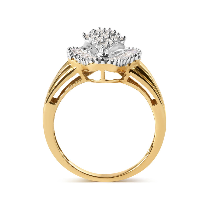 Bids.com 10K Yellow Gold 1/2 Cttw Round And Baguette-cut Diamond Rhombus Head and Halo Ring (I-J Color, I1-I2 Clarity) - Ring Size 7 Rings White Smoke 7 / Yellow.Gold