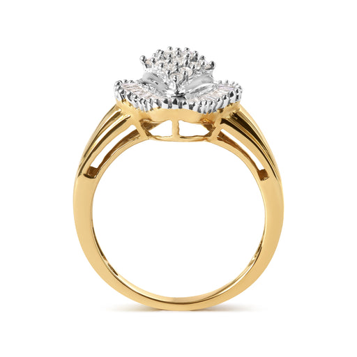 Bids.com 10K Yellow Gold 1/2 Cttw Round And Baguette-cut Diamond Rhombus Head and Halo Ring (I-J Color, I1-I2 Clarity) - Ring Size 7 Rings White Smoke 7 / Yellow.Gold