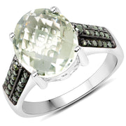 Bids.com 4.41 Carat Genuine Green Amethyst and Green Diamond .925 Sterling Silver Ring Rings White Smoke size 7.00,size 6.00,size 8.00,size 9.00