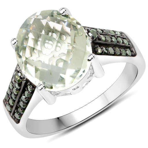 Bids.com 4.41 Carat Genuine Green Amethyst and Green Diamond .925 Sterling Silver Ring Rings White Smoke size 7.00,size 6.00,size 8.00,size 9.00