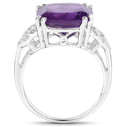 Bids.com 5.87 Carat Genuine Amethyst and White Diamond .925 Sterling Silver Ring Rings White Smoke size 6.00,size 7.00,size 8.00,size 9.00,size 5.00,size 8.50
