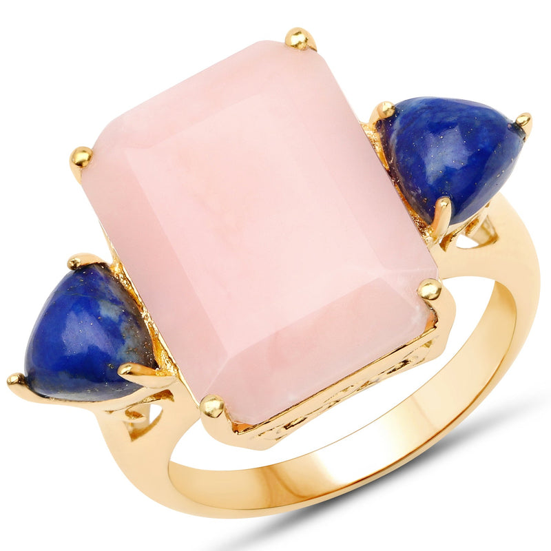 Bids.com 12.18 Carat Genuine Pink Opal and Lapis .925 Sterling Silver Ring Rings White Smoke size 9.00,size 6.00,size 7.00,size 8.00,size 5.00,size 10.00