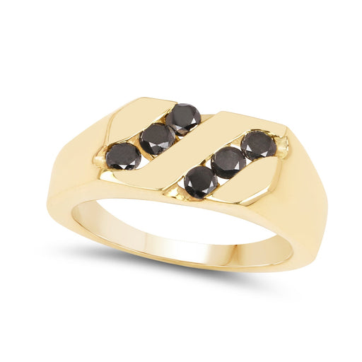 Bids.com 14K Yellow Gold Plated 0.60 Carat Genuine Black Diamond .925 Sterling Silver Ring Rings White Smoke size 6.00,size 7.00,size 8.00,size 9.00,size 9.50