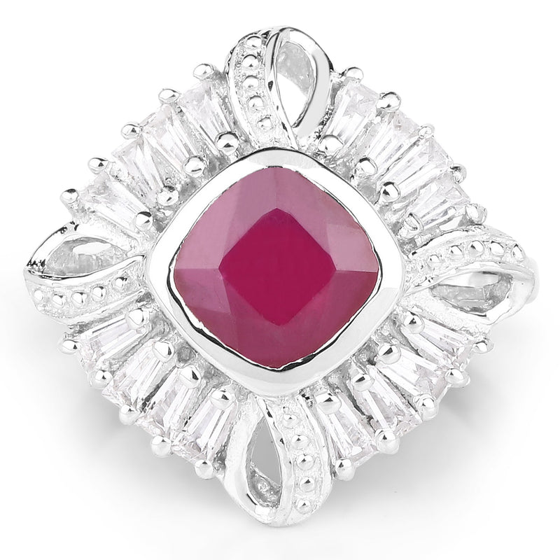 Bids.com 2.66 Carat Glass Filled Ruby and White Topaz .925 Sterling Silver Ring Rings White Smoke size 6.00,size 7.00,size 8.00,size 9.00