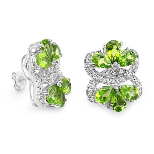 Bids.com 8.77 Carat Genuine Peridot & White Topaz .925 Sterling Silver Earrings Earrings White Smoke