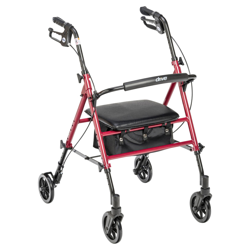 RIO Medical Supplies Adjustable Height Rollator Rolling Walker with 6" Wheels, Red White Smoke