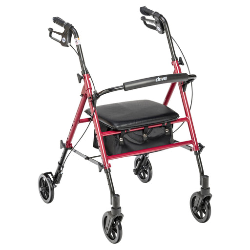 RIO Medical Supplies Adjustable Height Rollator Rolling Walker with 6" Wheels, Red White Smoke