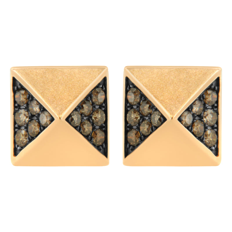 Bids.com 14K Rose Gold 1/4 Cttw Brown Diamond Pyramid Stud Earring (Brown Color, SI1-SI2 Clarity) Earrings Light Goldenrod Rose.Gold / 0.28