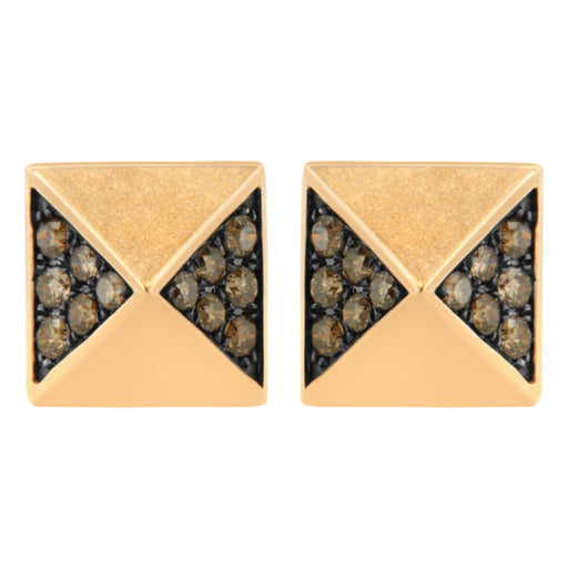 Bids.com 14K Rose Gold 1/4 Cttw Brown Diamond Pyramid Stud Earring (Brown Color, SI1-SI2 Clarity) Earrings Light Goldenrod Rose.Gold / 0.28
