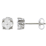 Bids.com .925 Sterling Silver 1/2 cttw Prong Set Round-Cut Diamond Cluster Stud Earring (I-J Color, I2-I3 Clarity) Earrings White Smoke White.Sterling Silver / 0.5