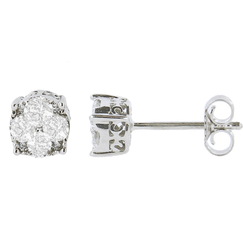 Bids.com .925 Sterling Silver 1/2 cttw Prong Set Round-Cut Diamond Cluster Stud Earring (I-J Color, I2-I3 Clarity) Earrings White Smoke White.Sterling Silver / 0.5