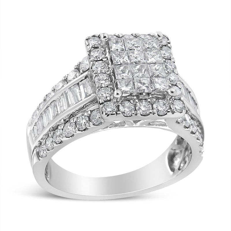 Bids.com 14K White Gold 2.00 Cttw Composite Head with Halo and Side Stones Diamond Ring (H-I Color, SI1-SI2 Clarity) - Ring Size 7 Rings White Smoke 7 / White.Gold