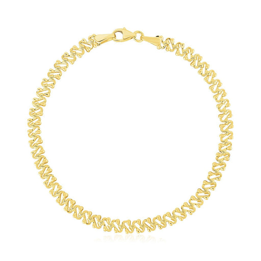 Bids.com 14k Yellow Gold High Polish Textured Fancy Chain Bracelet (4mm) Bracelets White Smoke 7 / Yellow Gold