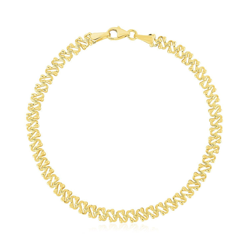 Bids.com 14k Yellow Gold High Polish Textured Fancy Chain Bracelet (4mm) Bracelets White Smoke 7 / Yellow Gold