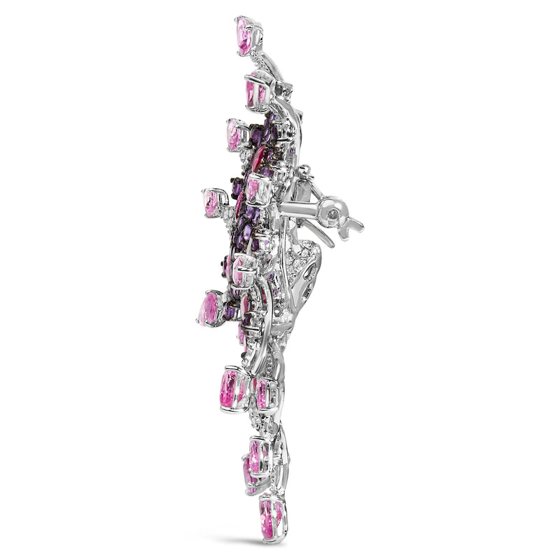 Bids.com 18K White Gold 1.00 Cttw Diamond, Ruby  Sapphire, and Amethyst Mixed Gemstone Butterfly Brooch Pin (G-H Color, VS1-VS2 Clarity) Accessories White Smoke White.Gold / 0.99