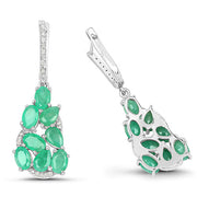 Bids.com 6.69 Carat Genuine Emerald and White Diamond .925 Sterling Silver Earrings Earrings White Smoke