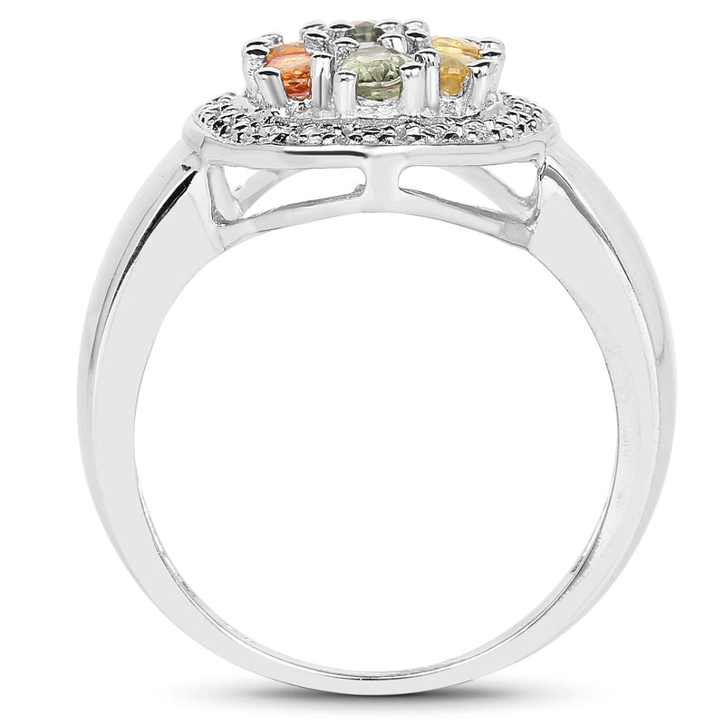 Bids.com 1.54 Carat Genuine Multi Sapphire .925 Sterling Silver Ring Rings White Smoke size 5.00,size 5.50,size 8.00,size 9.00,size 10.00,size 6.00,size 7.00
