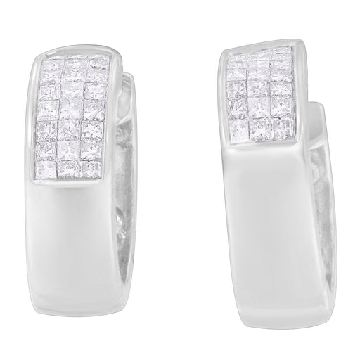 Bids.com 14K White Gold 1 1/8 cttw Princess and Round Cut Diamond Huggie Earrings (H-I, VS1-VS2) Earrings Light Gray White.Gold / 1.13
