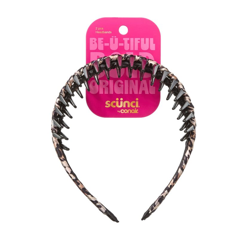 Scunci Sc Luxe-Wrapped Headbands Tan Leopard And Black