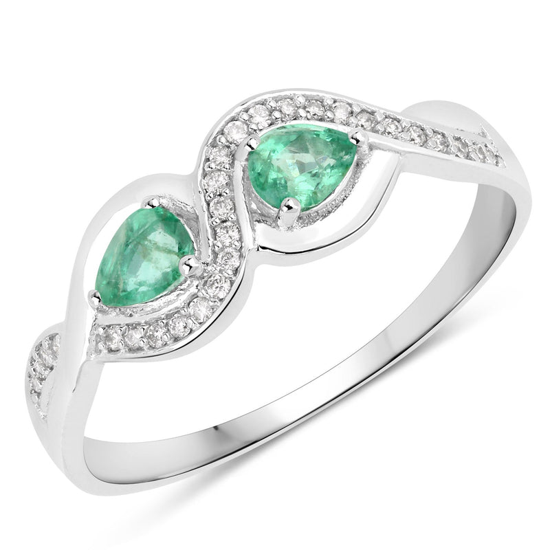Bids.com 0.35 Carat Genuine Zambian Emerald and White Diamond 14K White Gold Ring Rings White Smoke size 7.00,size 5.00,size 6.00,size 8.00,size 9.00