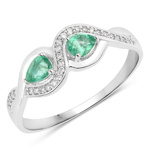 Bids.com 0.35 Carat Genuine Zambian Emerald and White Diamond 14K White Gold Ring Rings White Smoke size 7.00,size 5.00,size 6.00,size 8.00,size 9.00