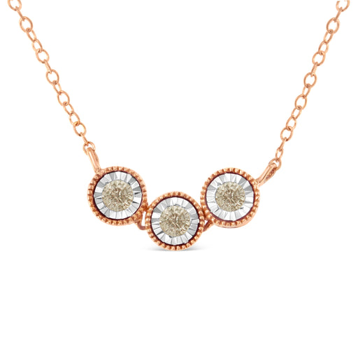 Bids.com 10K Rose and White Gold Plated .925 Sterling Silver 1/4 Cttw Miracle-Set Champagne Diamond Triple Circle 18" Necklace (I2-I3 Clarity) Necklaces White Smoke WhiteRose.Sterling Silver / 18