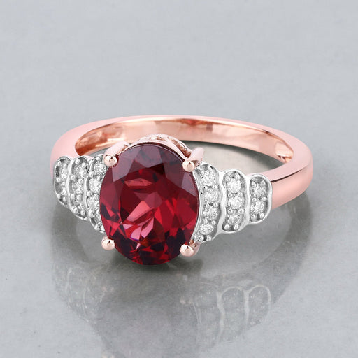 Bids.com 2.87 Carat Genuine Rhodolite and White Diamond 14K Rose Gold Ring Rings Gray size 6.00,size 7.00,size 8.00,size 9.00