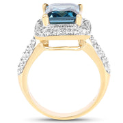 Bids.com 14K Yellow Gold Plated 5.03 Carat Genuine London Blue Topaz and White Topaz .925 Sterling Silver Ring Rings White Smoke size 6.00,size 7.00,size 8.00,size 9.00