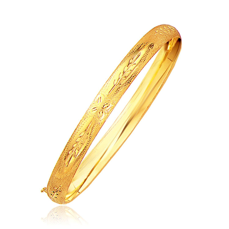 Bids.com Classic Floral Carved Bangle in 14k Yellow Gold (6.0mm) Bracelets White Smoke 7 / Yellow Gold,8 / Yellow Gold