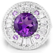 Bids.com 5.58 Carat Genuine Amethyst and White Topaz .925 Sterling Silver Ring Rings White Smoke size 6.00,size 7.00,size 8.00,size 9.00
