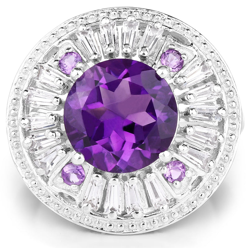Bids.com 5.58 Carat Genuine Amethyst and White Topaz .925 Sterling Silver Ring Rings White Smoke size 6.00,size 7.00,size 8.00,size 9.00