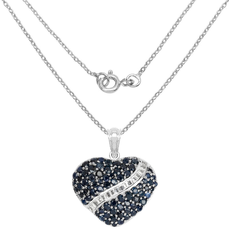 Bids.com 4.60 Carat Genuine Blue Sapphire and White Topaz .925 Sterling Silver Pendant Pendants White Smoke