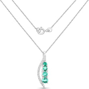 Bids.com 0.34 Carat Genuine Zambian Emerald and White Diamond 14K White Gold Pendant Pendants White Smoke