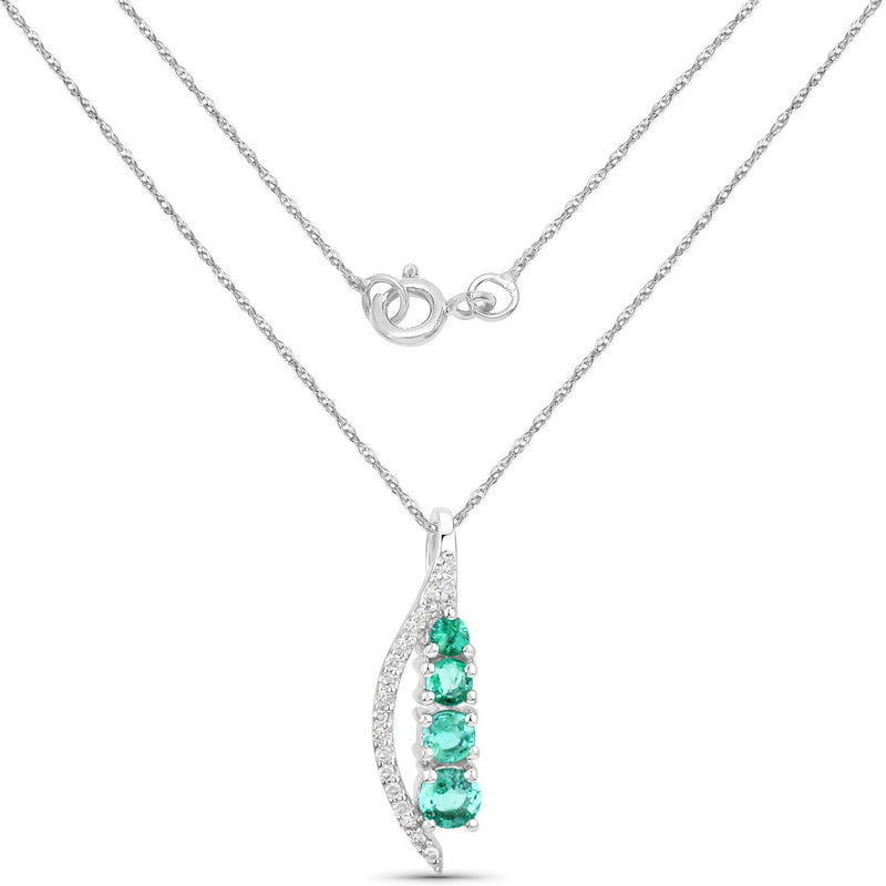 Bids.com 0.34 Carat Genuine Zambian Emerald and White Diamond 14K White Gold Pendant Pendants White Smoke