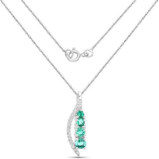 Bids.com 0.34 Carat Genuine Zambian Emerald and White Diamond 14K White Gold Pendant Pendants White Smoke
