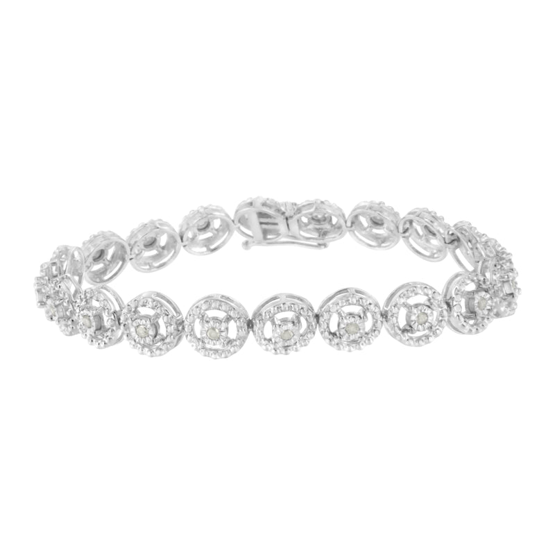 Bids.com .925 Sterling Silver 1/2 Cttw Diamond Nested Circle Miracle Set Open Wheel 7" Fashion Link Bracelet (I-J Color, I3 Clarity) Bracelets White Smoke White.Sterling Silver / 7