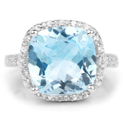 Bids.com 7.18 Carat Genuine Blue Topaz and White Topaz .925 Sterling Silver Ring Rings White Smoke size 6.00,size 7.00,size 8.00,size 9.00,size 5.00