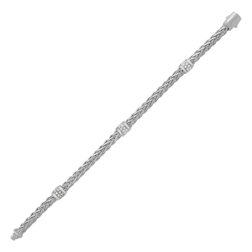 Bids.com Polished Woven Rope Bracelet with Diamond Accents in 14k White Gold Bracelets White Smoke 7.5 / White Gold
