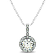 Bids.com 14k White Gold Diamond Halo Round Style Pendant (5/8 cttw) Necklaces White Smoke 18 / White Gold